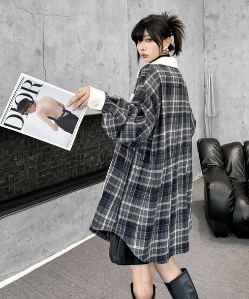 Contrast Panel Check Shirt Jacket